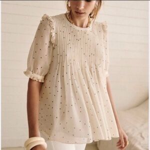 Sezane pleated ruffle top, size 40, like new.
